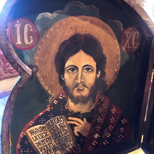Diptych icon with Jesus Christ and Virgin Mary holding child