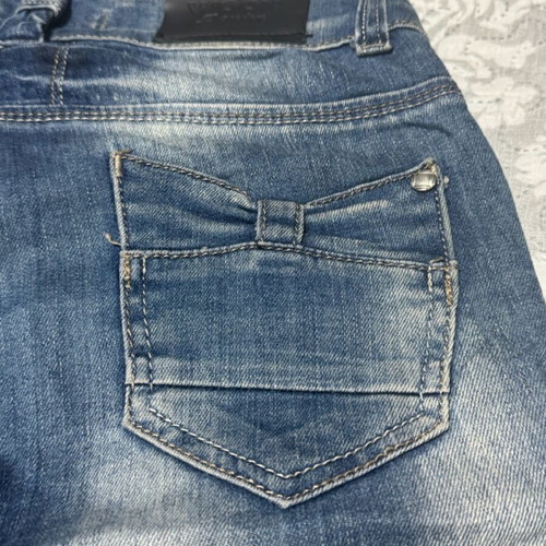 Jeans like new blue color with bows, size S/M
