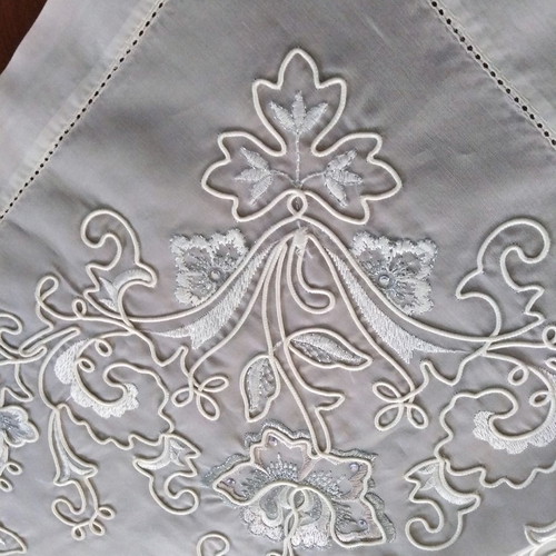 Tablecloth organza silk with silver thread and Swarovski crystals single piece
