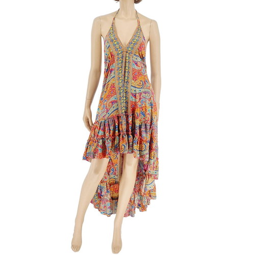 Pure long asymmetrical dress one size 100% silk multicolor new