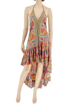 Pure long asymmetrical dress one size 100% silk multicolor new