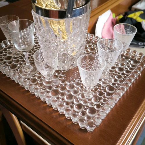Crystal vintage drink set with tray, glasses and pitcher