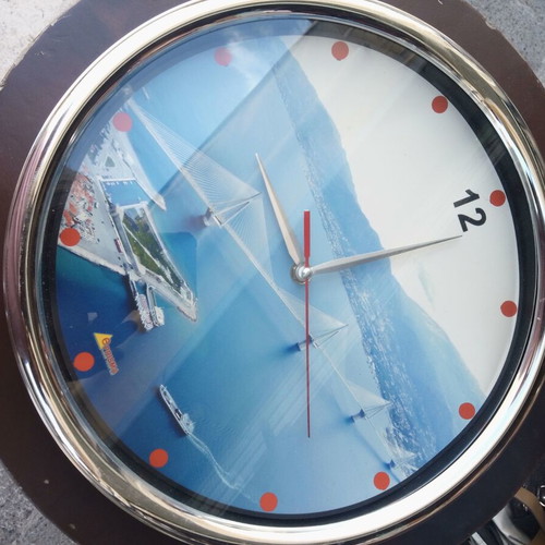 Wall clock Rio Antirrio bridge used, 32 cm diameter