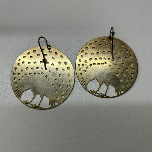 Ethnic round dangle earrings with peacocks used, gold color