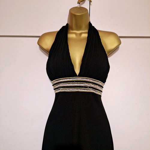 Black rhinestone halterneck maxi dress size S/M used