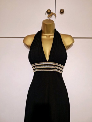 Black rhinestone halterneck maxi dress size S/M used