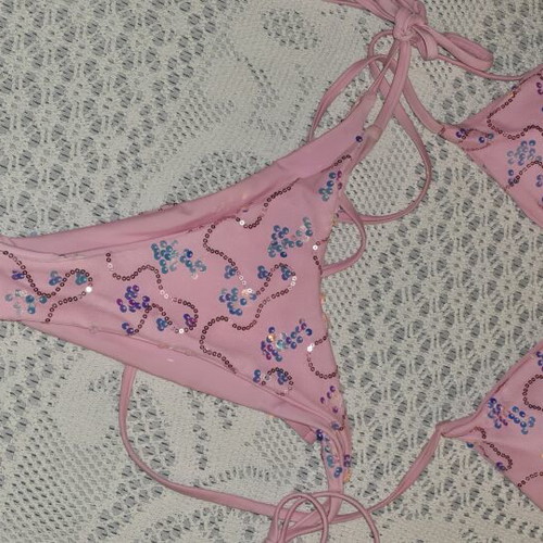 Bikini set pink size M/L like new with pearls, Brazilian tie