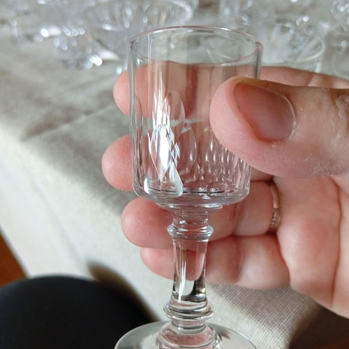 Vintage shot glasses like new, set of 19, glass or crystal