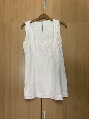 Stradivarius sleeveless blouse used, pink, cotton, lace details, size S