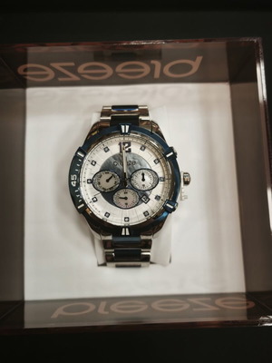 Breeze Two-Tone Chronograph Watch 610811.3 Silver and Blue
