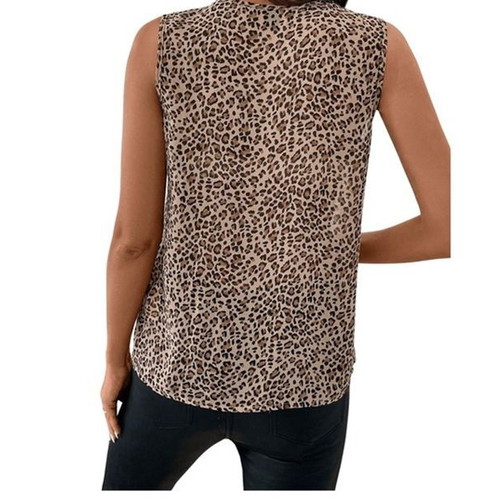 GORGLITTER women's blouse with leopard print, V-neck and peplum, size L