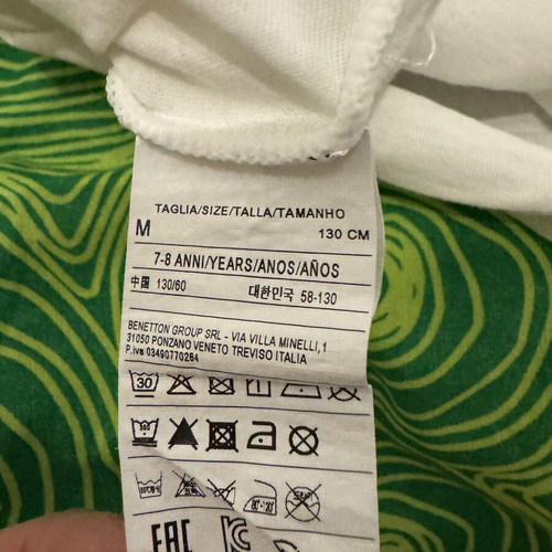 Benetton girls' t-shirt 130cm white like new for 3-4 years