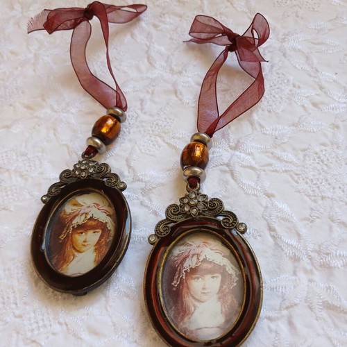 Set of vintage miniature enamel frames with beads and crystals