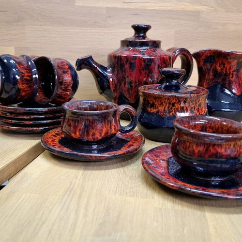 Ceramic vintage tea and coffee set with lava glaze