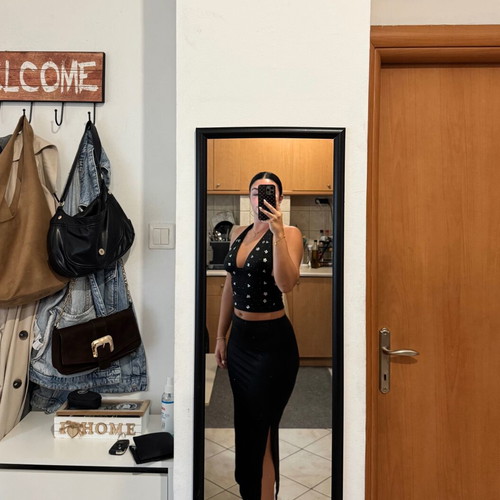 Shein black midi skirt with side slit, high waist
