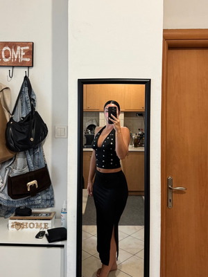 Shein black midi skirt with side slit, high waist