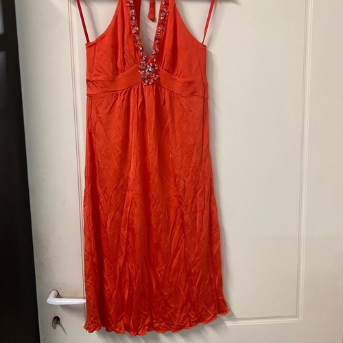 Cam dress used orange with stones and impressive back size S