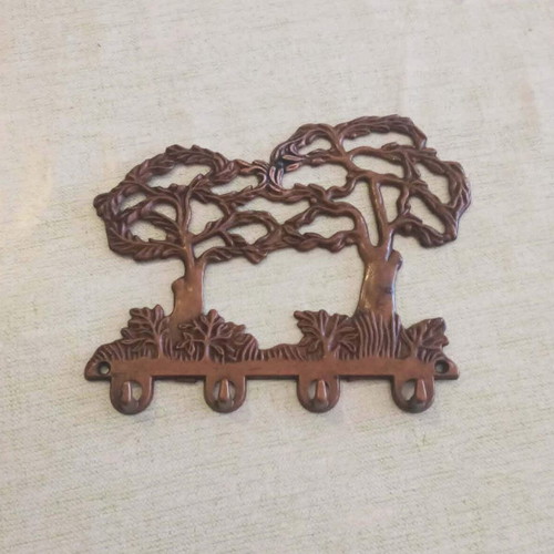 Vintage brass wall hanger key holder "Trees" used, 1970s-80s