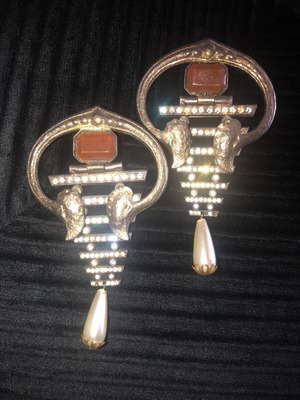 Vintage statement earrings like new, gold and silver with crystals and pearl