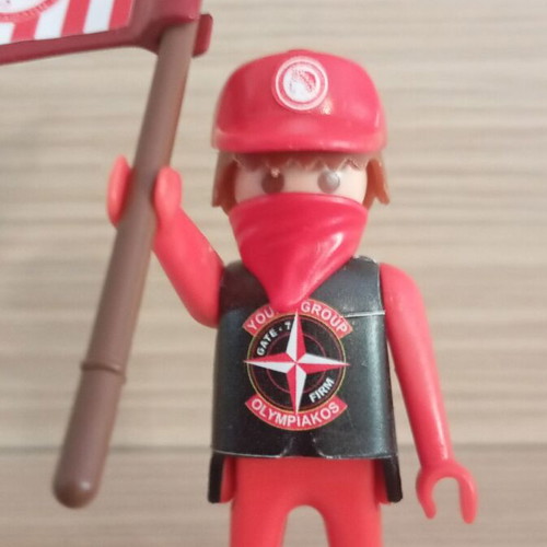 Playmobil Olympiacos Fan Figure like new with team flag