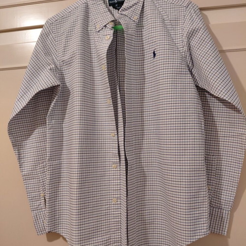 Ralph Lauren boys' checked shirt like new, size 16, white and blue