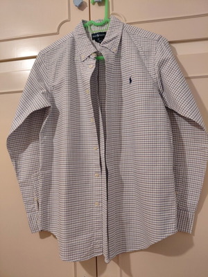 Ralph Lauren boys' checked shirt like new, size 16, white and blue
