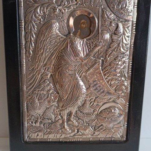 Silver Icon Saint John the Baptist used, 22x16 cm, pure silver 950