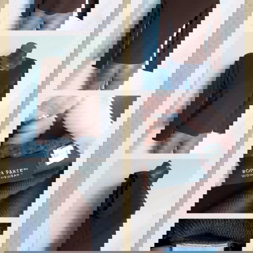 Πουλόβερ από μαλλί Bon'a Parte σαν καινούργιο, σοκολατί με χειροποίητες διακοσμήσεις