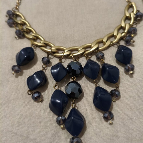 Lynne Statement Necklace Vintage 2010 with Gold Chain and Blue Beads like new