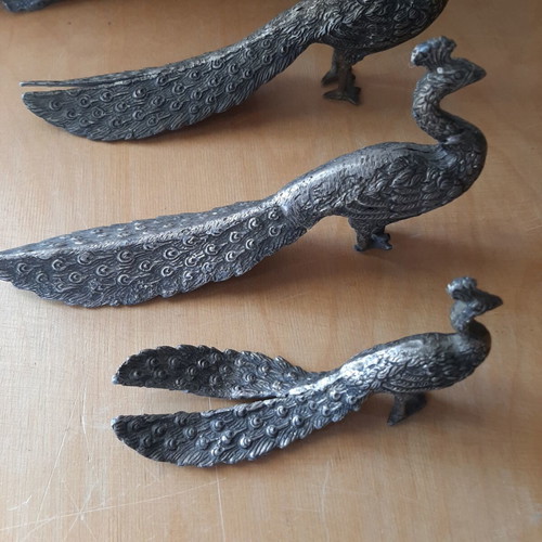 Traditional metal peacocks used, vintage 1950s-60s set