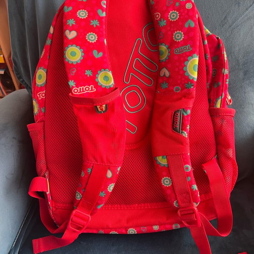 Totto school bag with red floral design, like new