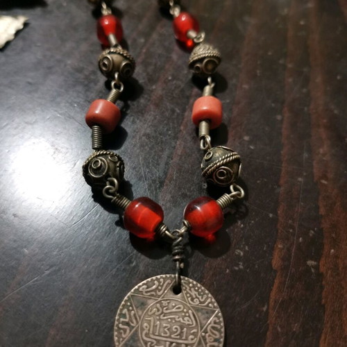 Vintage Moroccan silver necklace with coin used