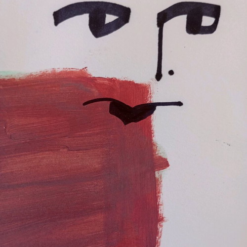 One line faces acrylic and marker on A4 watercolor paper new