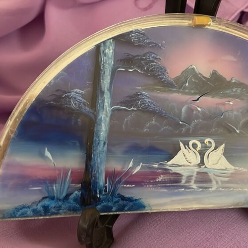 3D painting with two swans on glass like new