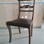 Dining chairs and armchairs used, handmade solid walnut set of 8, Corfu style with leather upholstery