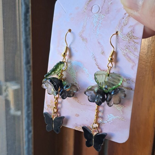 Butterfly Earrings new, black and gold tone, handmade