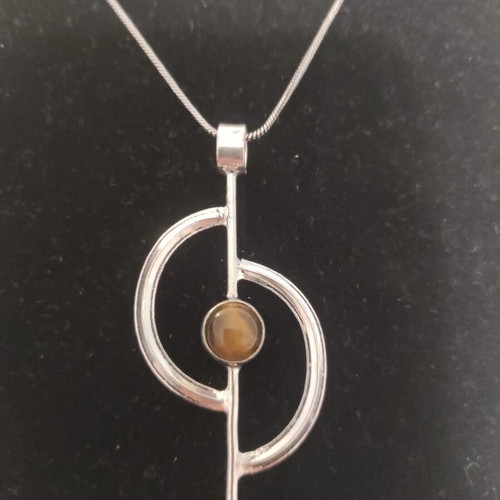 Ethnic necklace with tiger's eye stone silver plated, new, 45 cm chain