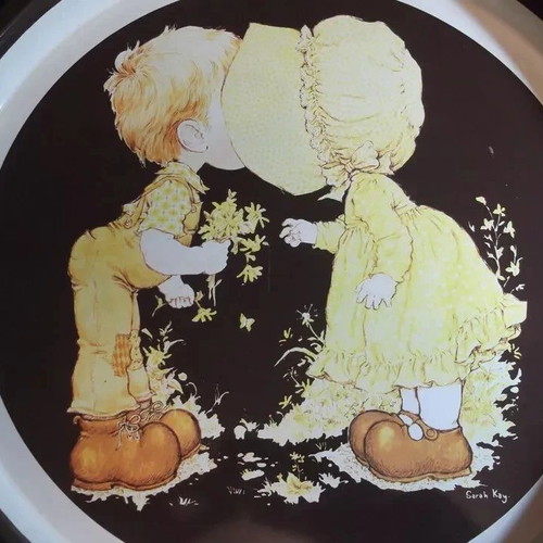Sarah Kay vintage metal serving tray used, Valentine Australia made