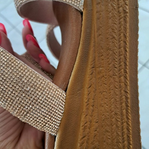 Mules with rhinestone platform pink gold like new
