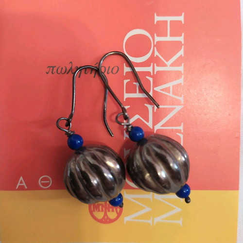 Silver handmade earrings with lapis lazuli from Benaki Museum new