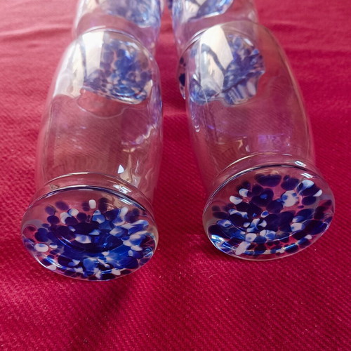 Set of 6 tall glassware with blue base, like new