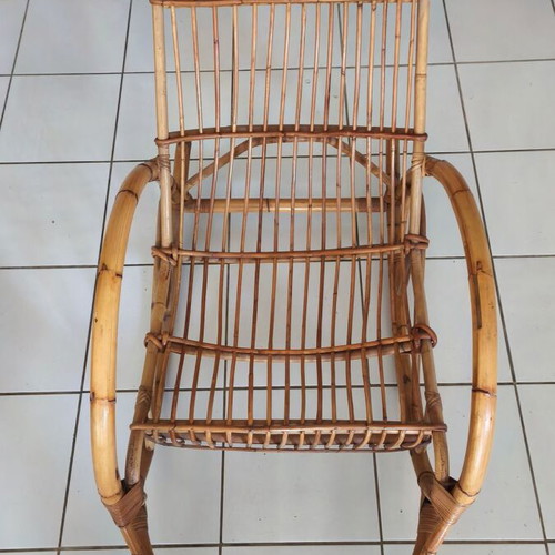 Handmade bamboo rocking chair, 40 years old