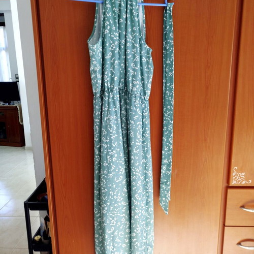Shein long dress S size like new, green with white details