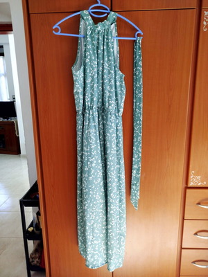 Shein long dress S size like new, green with white details