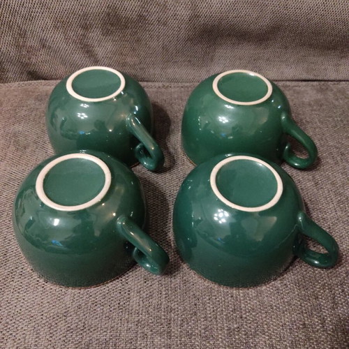 Jacobs breakfast bowls and mugs set of 4 used, green with gold trim