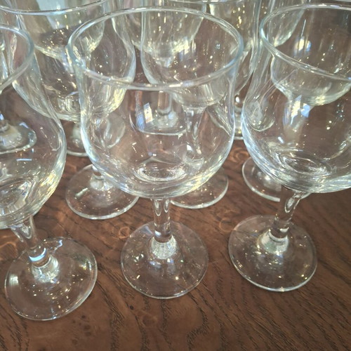 Wine glasses used, set of 11, glass