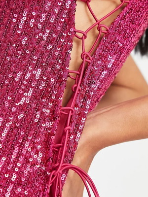 Asos Design sequin pink mini dress like new with lace-up sides