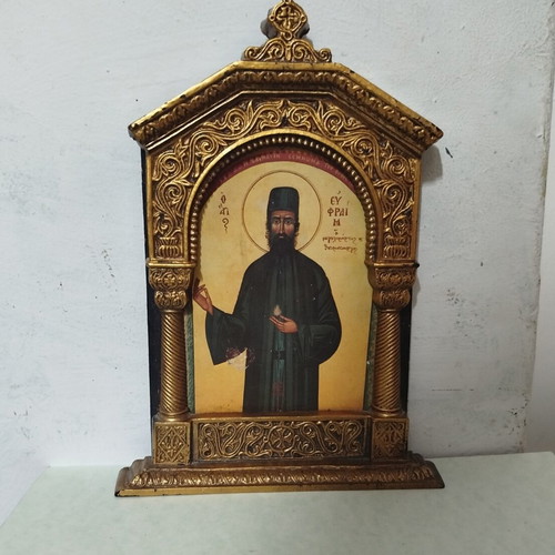 Saint Ephraim Icon used, 17.5 x 24.6 cm, wooden frame