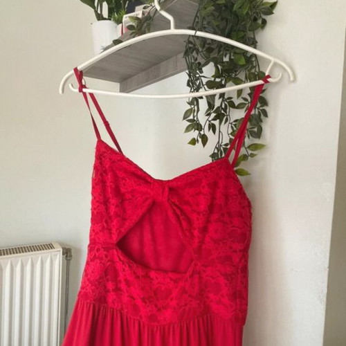 Satin one-piece jumpsuit like new, red, sizes S and M