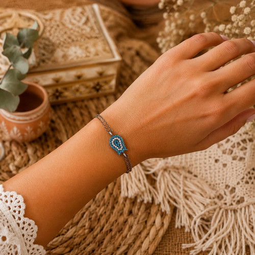 Handmade Gianni Silver Bracelet with Zircon Stones, new